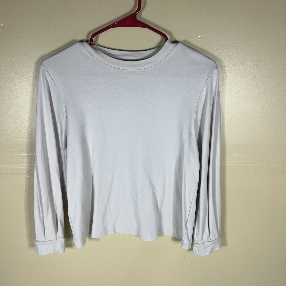 Prologue XS Long Sleeve Crew Neck Top Women's Ivory Minimalist Stretch Tee